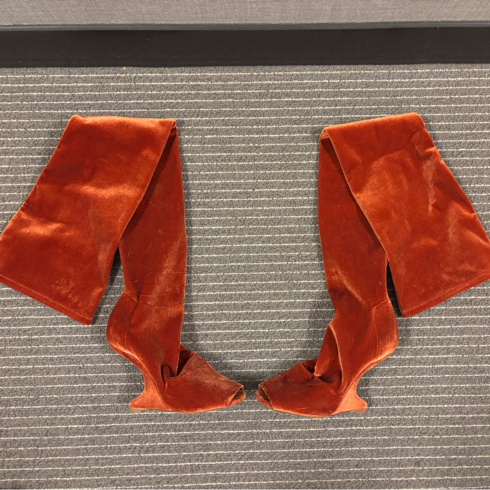 Rick Owens Burnt Orange Cantilever Tall Boots